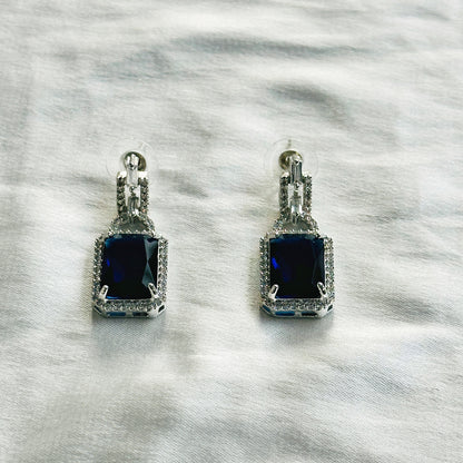 Blue Sapphire Cubic Zircon American Diamond Silver Plated Necklace Set