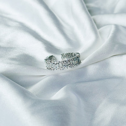 Solitaire Cubic Zirconia American Diamond Silver Plated Adjustable Ring