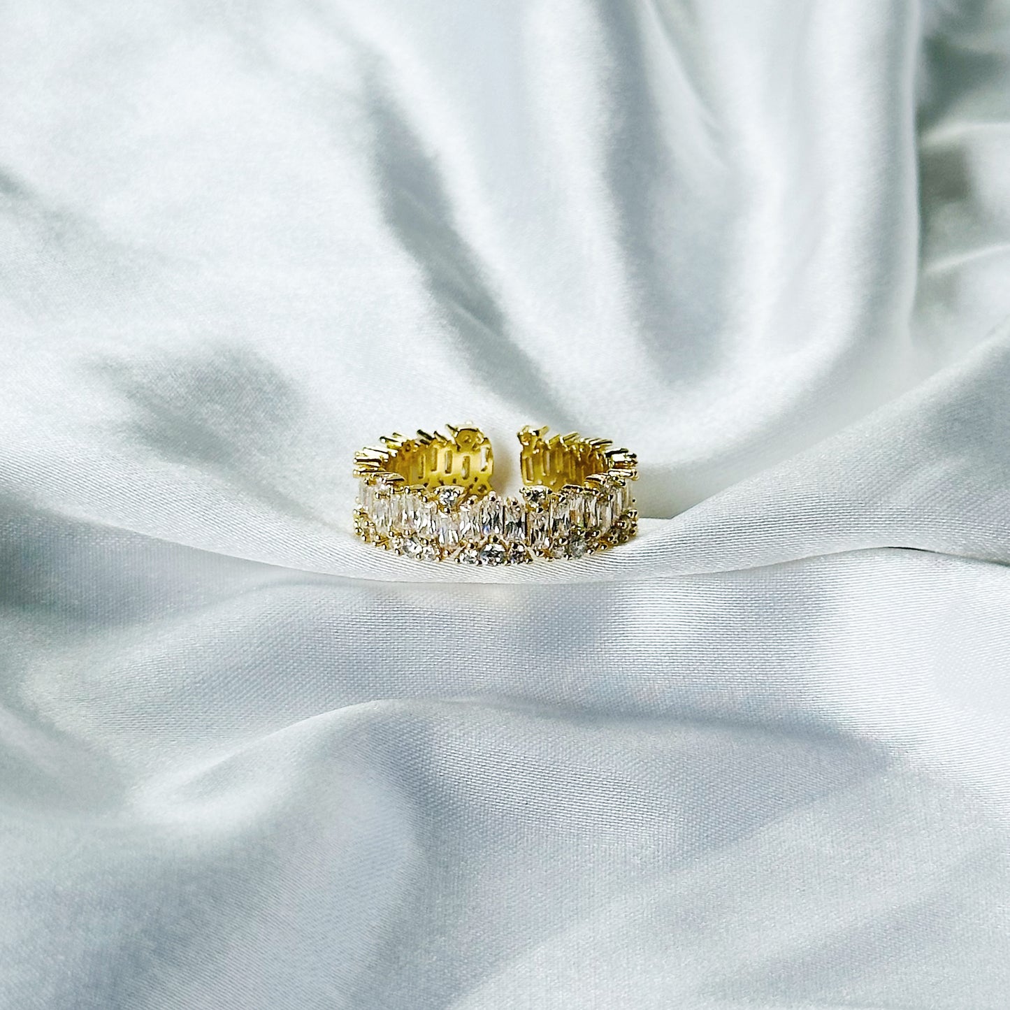 Solitaire Cubic Zirconia American Diamond Gold Plated Adjustable Ring