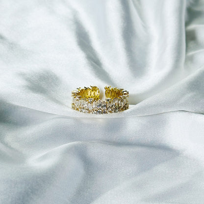 Solitaire Cubic Zirconia American Diamond Gold Plated Adjustable Ring