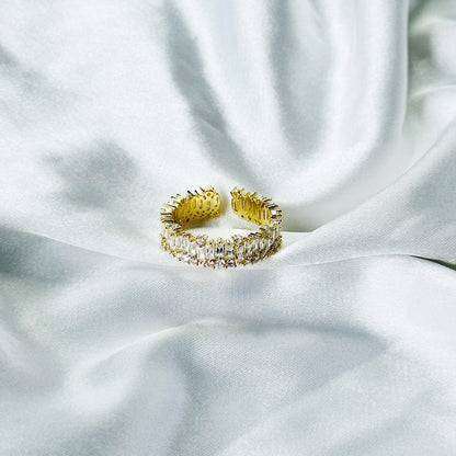 Solitaire Cubic Zirconia American Diamond Gold Plated Adjustable Ring