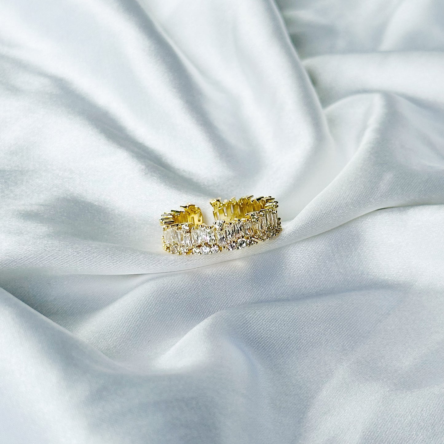 Solitaire Cubic Zirconia American Diamond Gold Plated Adjustable Ring