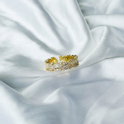 Solitaire Cubic Zirconia American Diamond Gold Plated Adjustable Ring