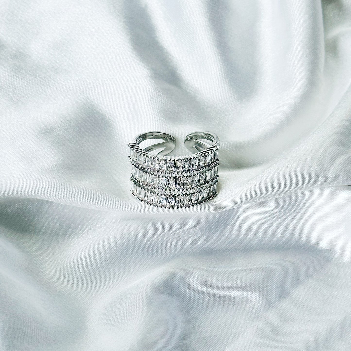 Solitaire Cubic Zirconia American Diamond Silver Plated Adjustable Ring