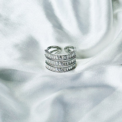Solitaire Cubic Zirconia American Diamond Silver Plated Adjustable Ring