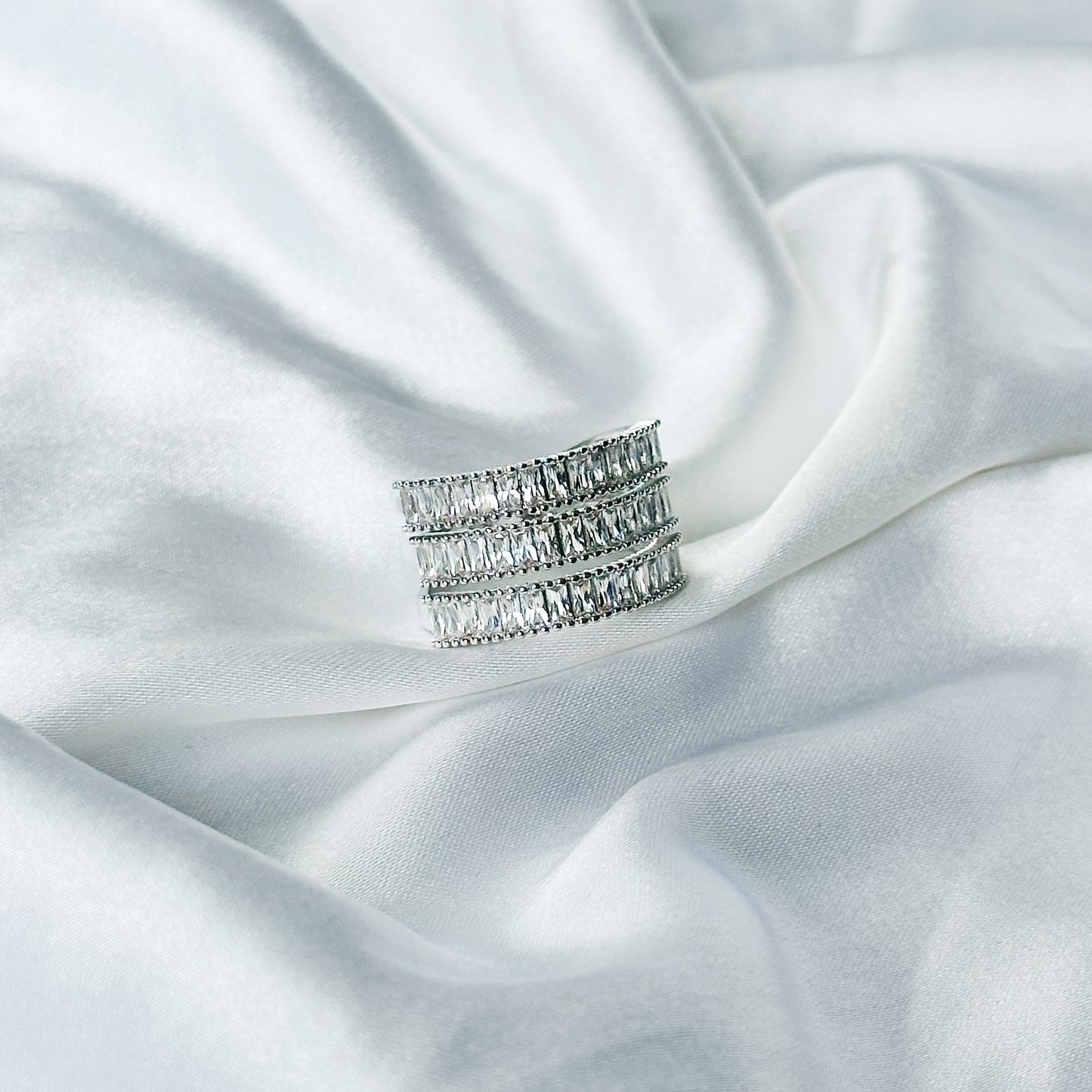 Solitaire Cubic Zirconia American Diamond Silver Plated Adjustable Ring