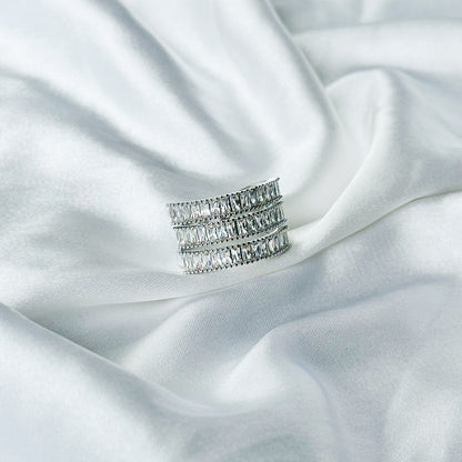 Solitaire Cubic Zirconia American Diamond Silver Plated Adjustable Ring