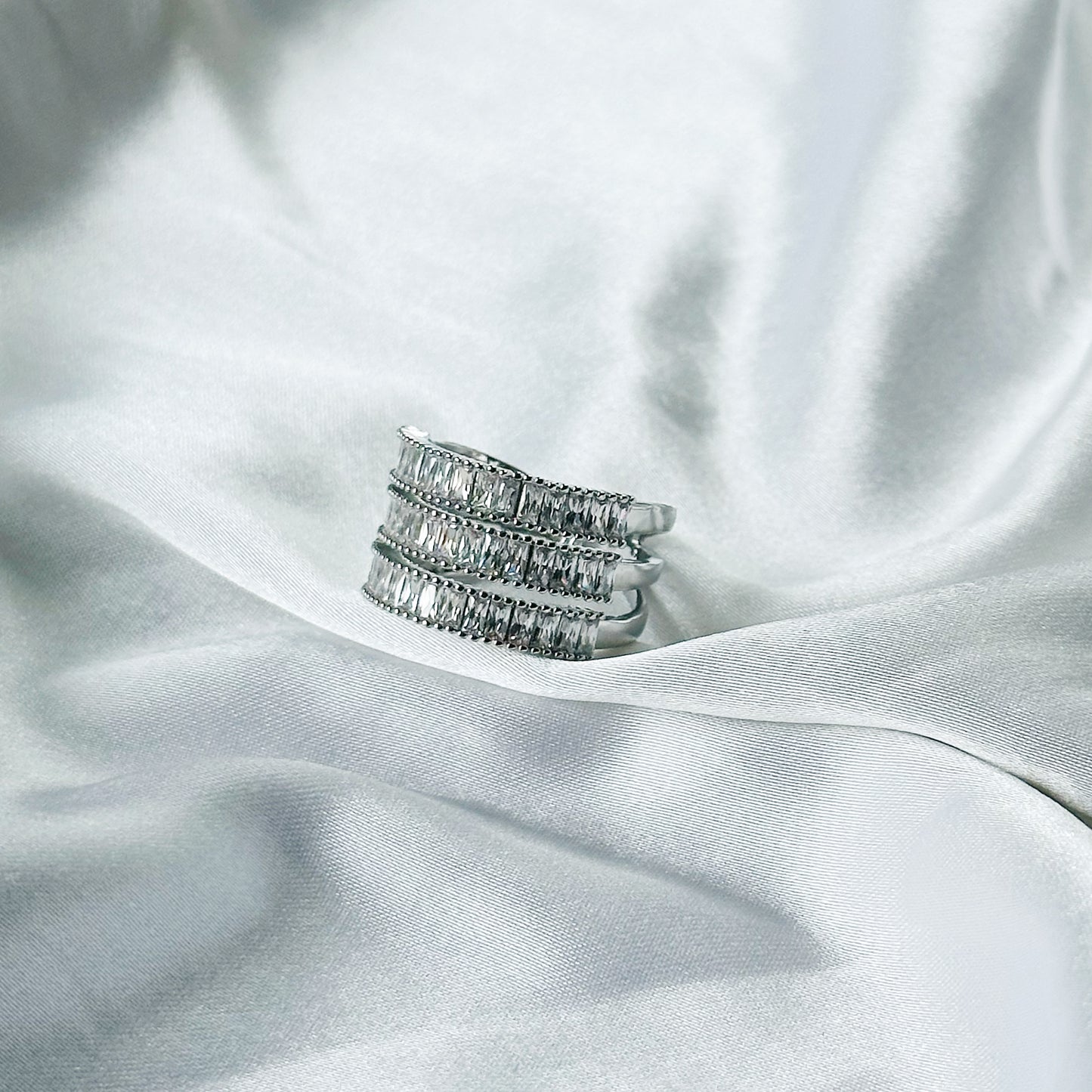 Solitaire Cubic Zirconia American Diamond Silver Plated Adjustable Ring