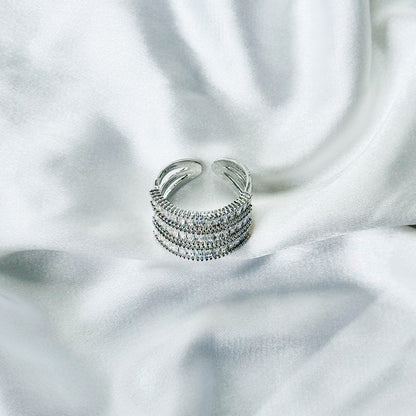 Solitaire Cubic Zirconia American Diamond Silver Plated Adjustable Ring