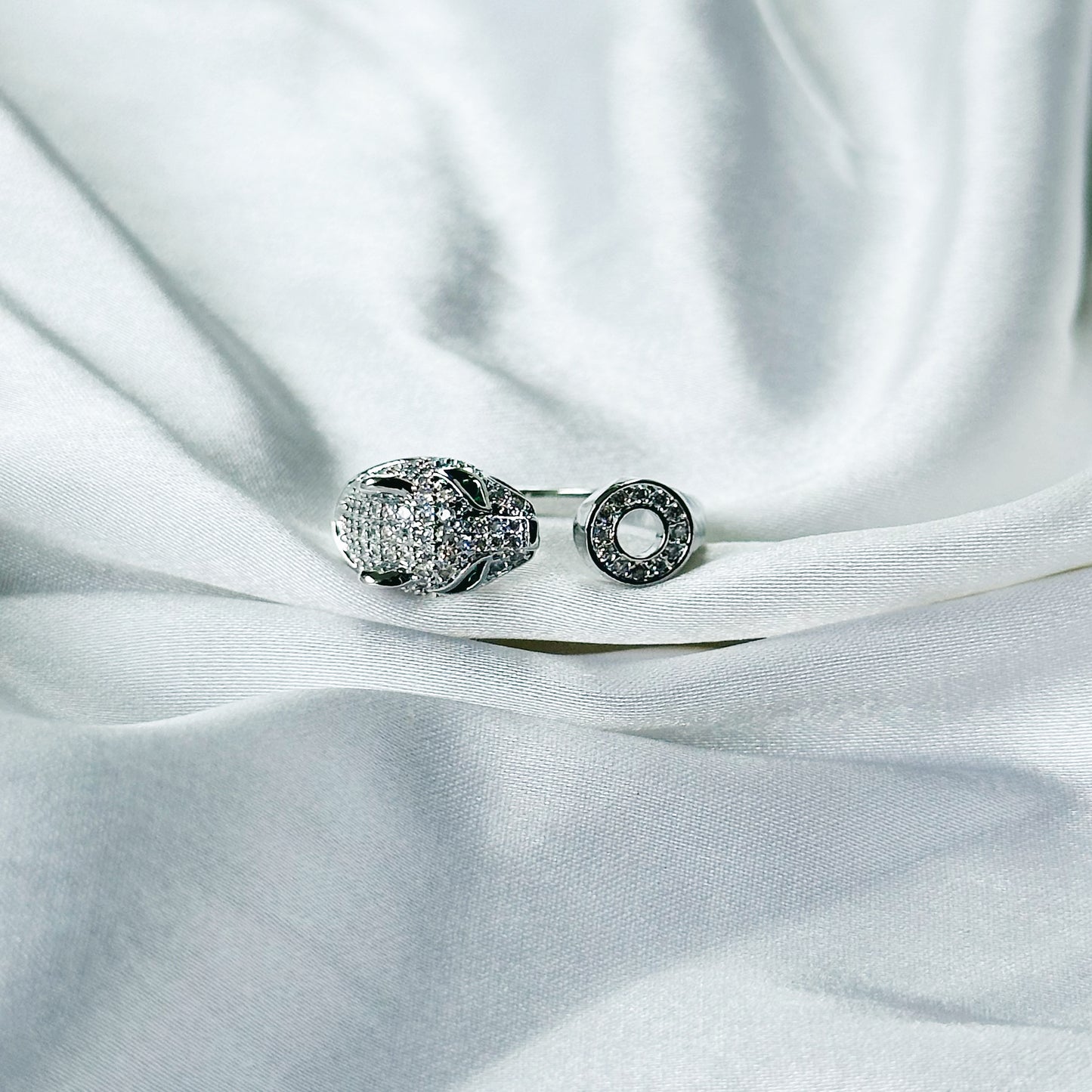 Jaguar Design American Diamond Silver Plated Adjustable Ring