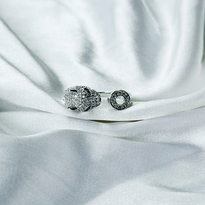 Jaguar Design American Diamond Silver Plated Adjustable Ring