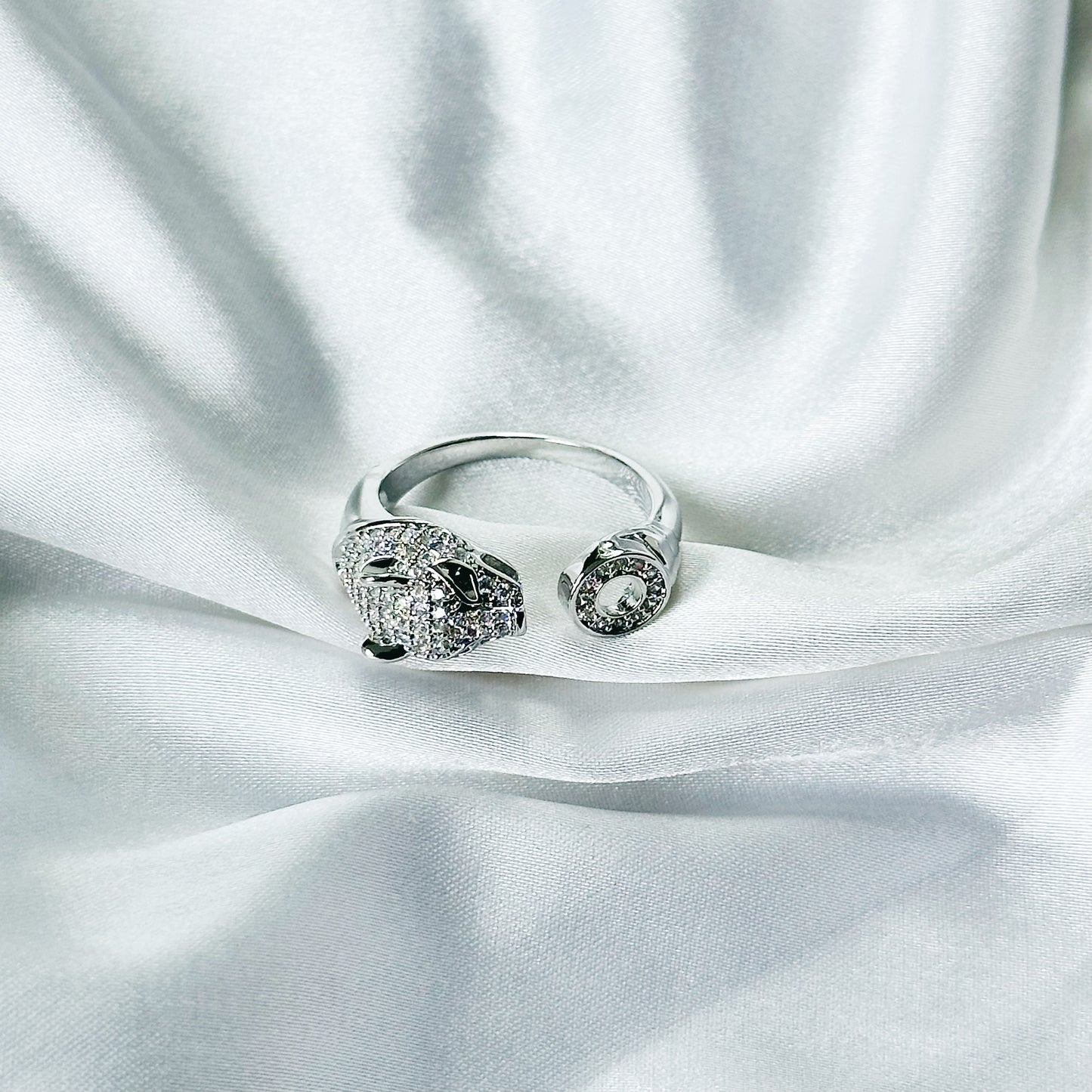 Jaguar Design American Diamond Silver Plated Adjustable Ring