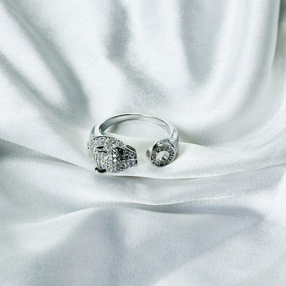 Jaguar Design American Diamond Silver Plated Adjustable Ring