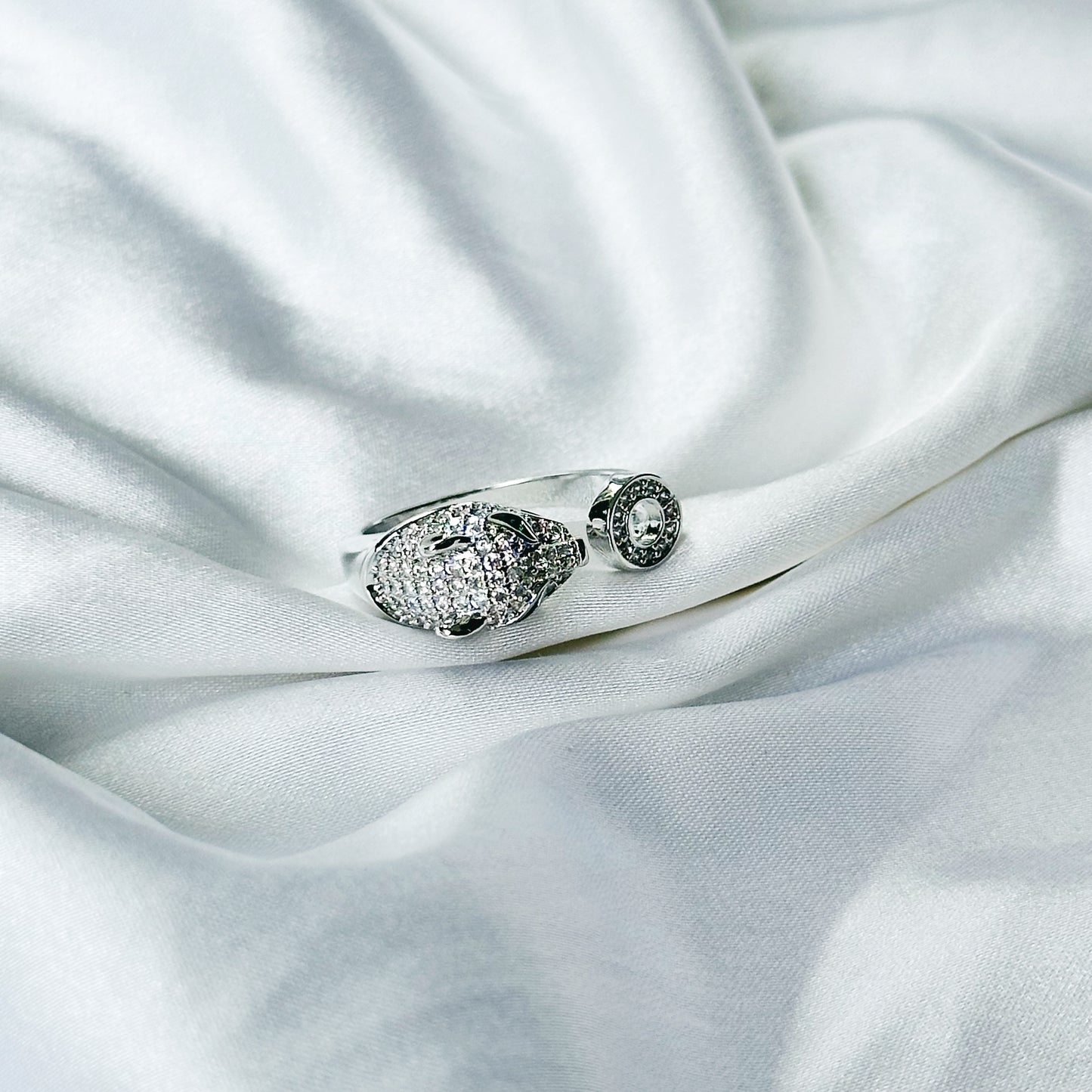 Jaguar Design American Diamond Silver Plated Adjustable Ring