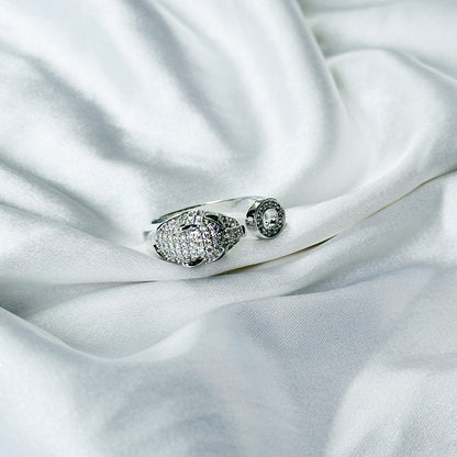 Jaguar Design American Diamond Silver Plated Adjustable Ring
