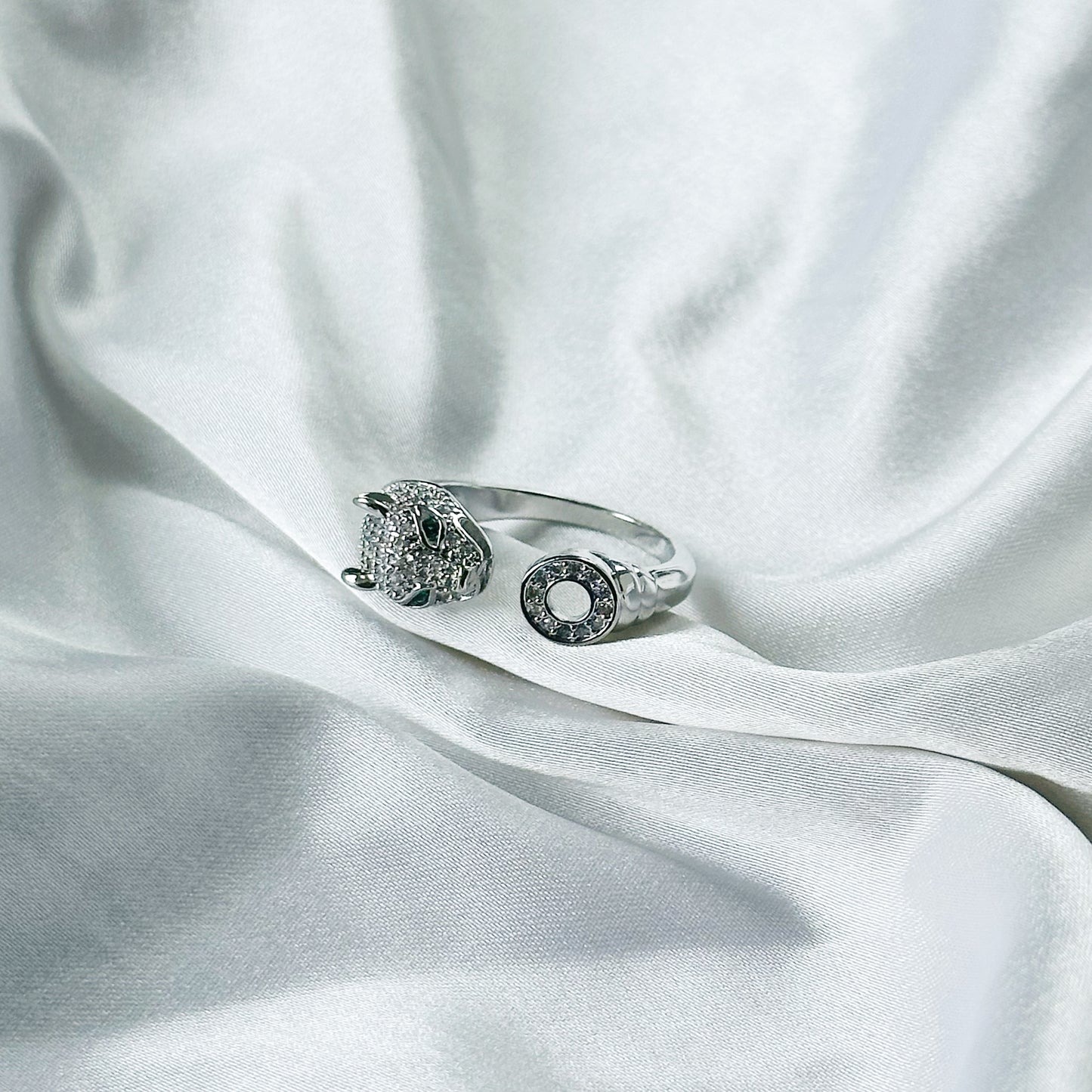 Jaguar Design American Diamond Silver Plated Adjustable Ring