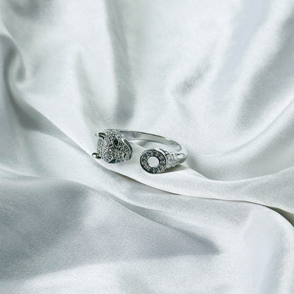 Jaguar Design American Diamond Silver Plated Adjustable Ring