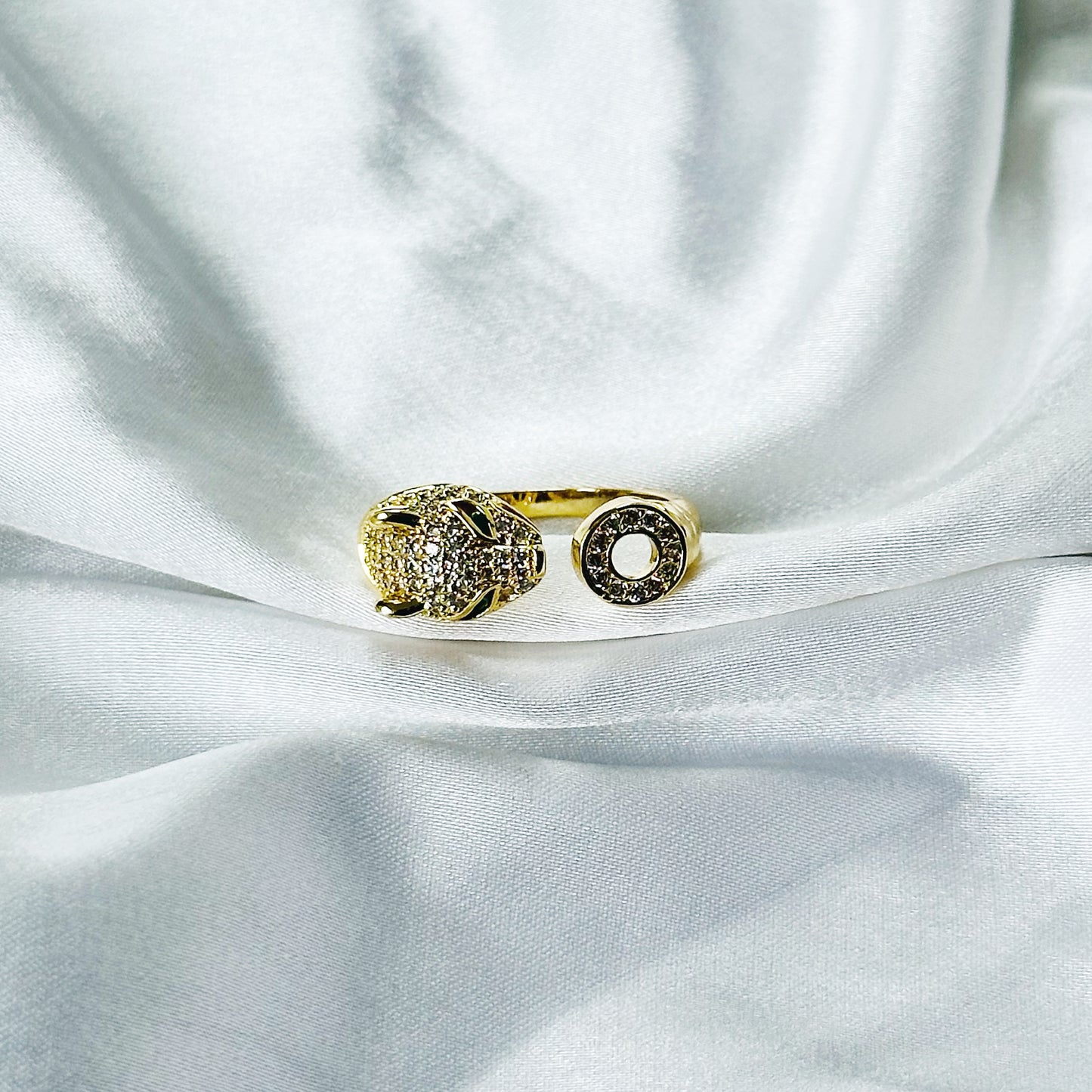 Jaguar Design American Diamond Gold Plated Adjustable Ring