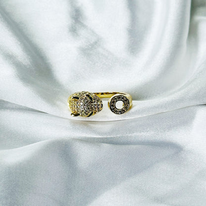Jaguar Design American Diamond Gold Plated Adjustable Ring
