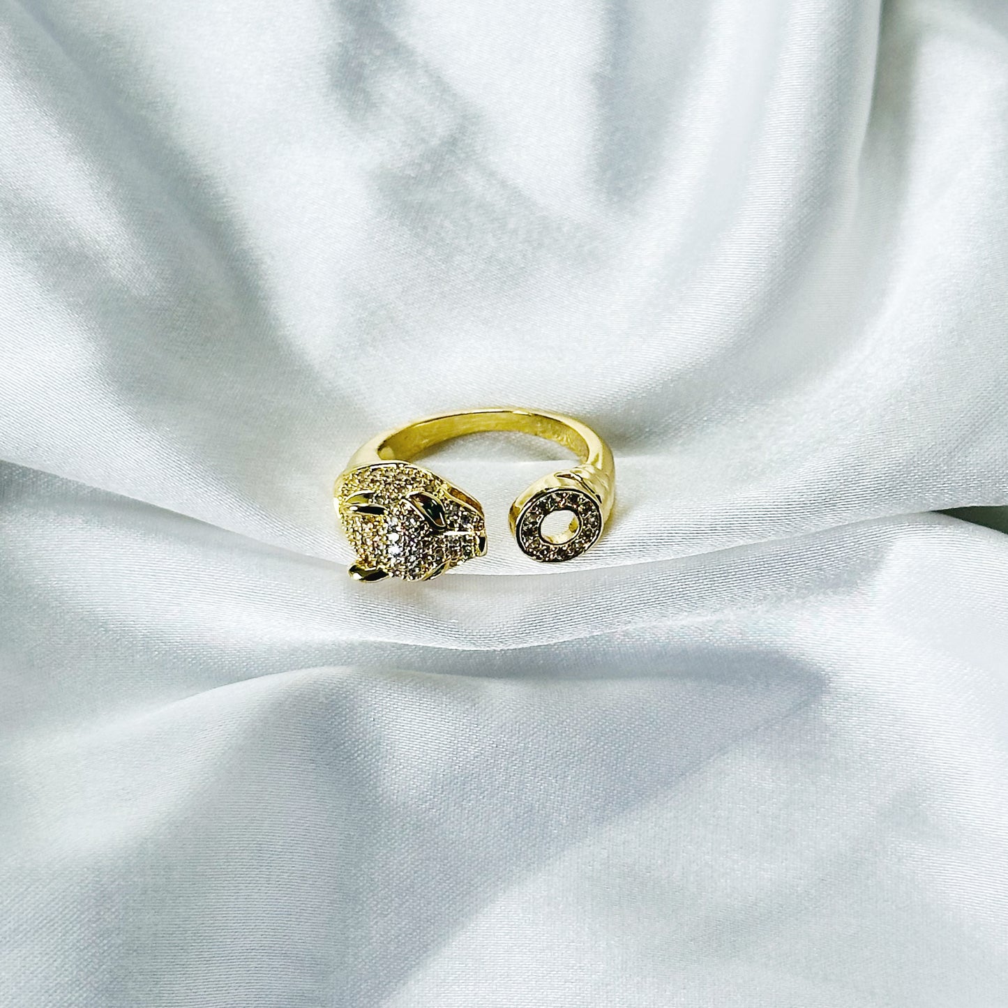 Jaguar Design American Diamond Gold Plated Adjustable Ring