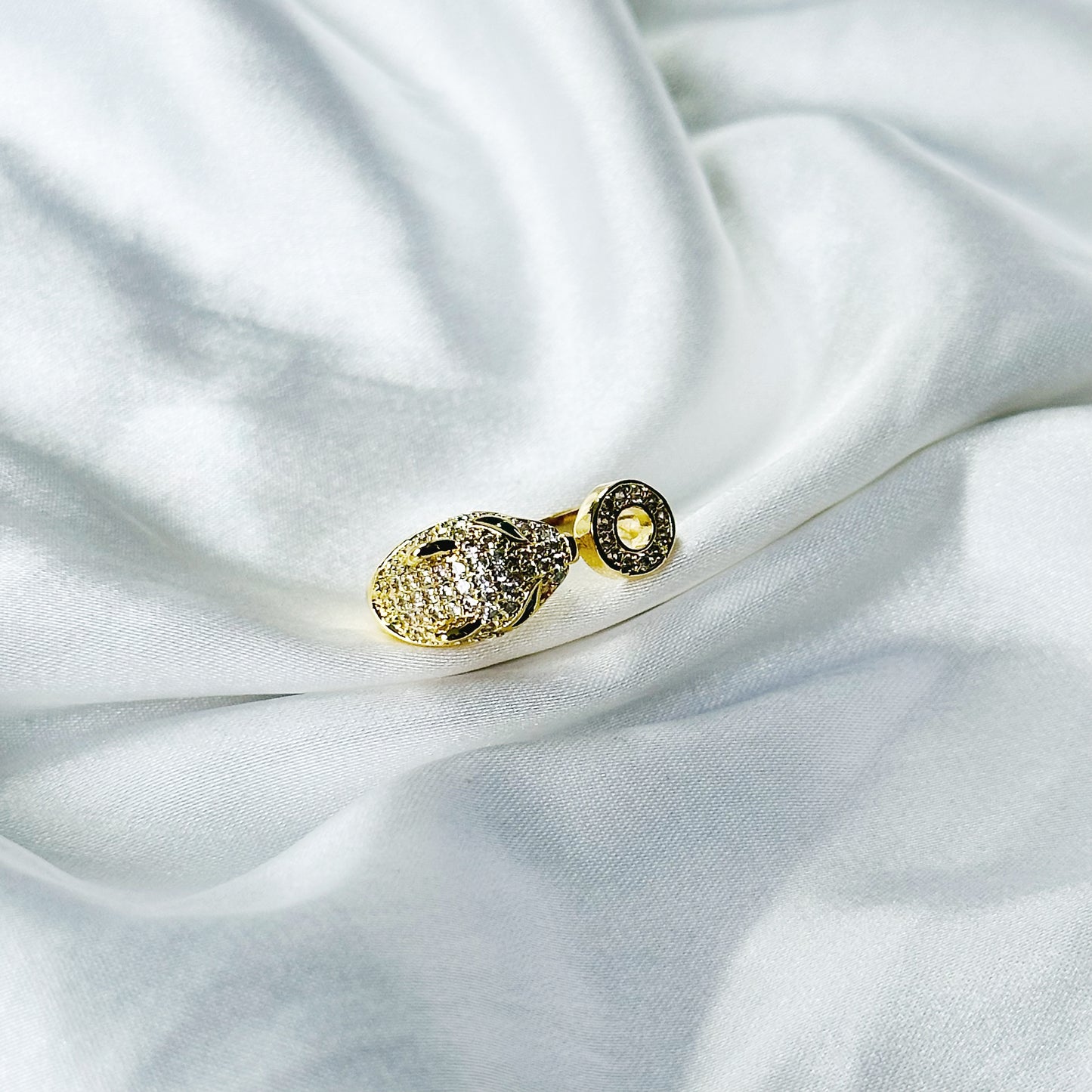 Jaguar Design American Diamond Gold Plated Adjustable Ring