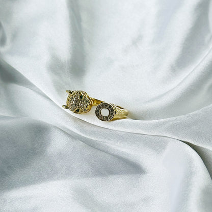 Jaguar Design American Diamond Gold Plated Adjustable Ring