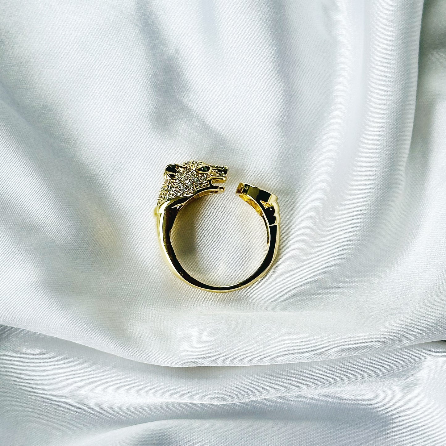 Jaguar Design American Diamond Gold Plated Adjustable Ring