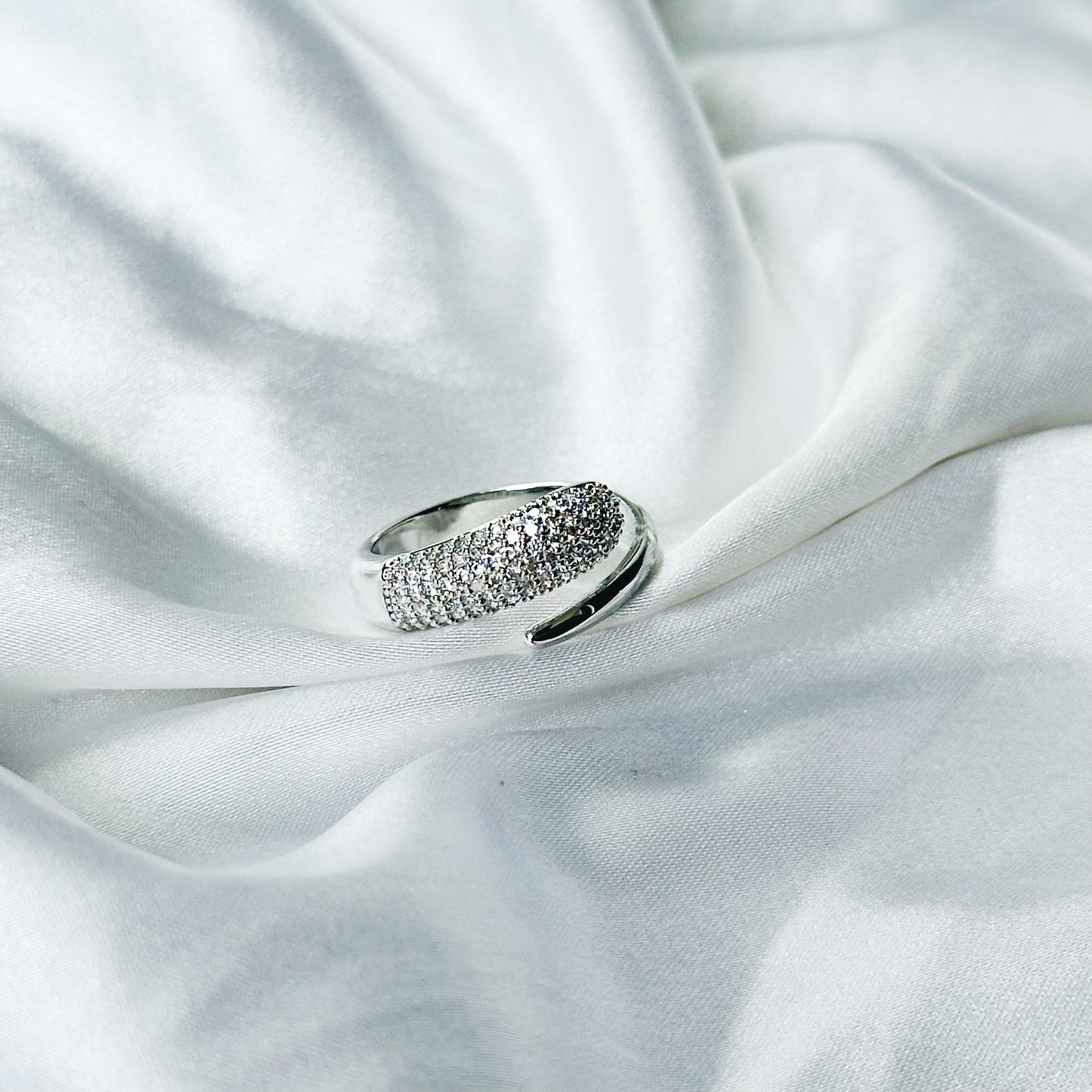 Solitaire Cubic Zirconia American Diamond Silver Plated Adjustable Ring