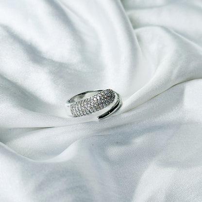 Solitaire Cubic Zirconia American Diamond Silver Plated Adjustable Ring