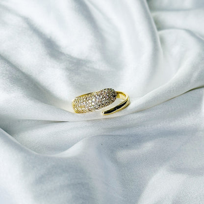 Solitaire Cubic Zirconia American Diamond Gold Plated Adjustable Ring