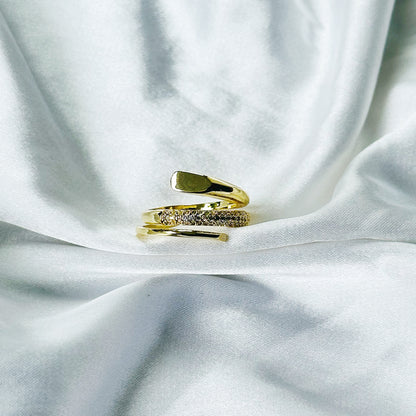 Solitaire Cubic Zirconia American Diamond Gold Plated Adjustable Ring