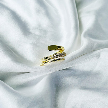 Solitaire Cubic Zirconia American Diamond Gold Plated Adjustable Ring