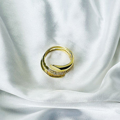 Solitaire Cubic Zirconia American Diamond Gold Plated Adjustable Ring