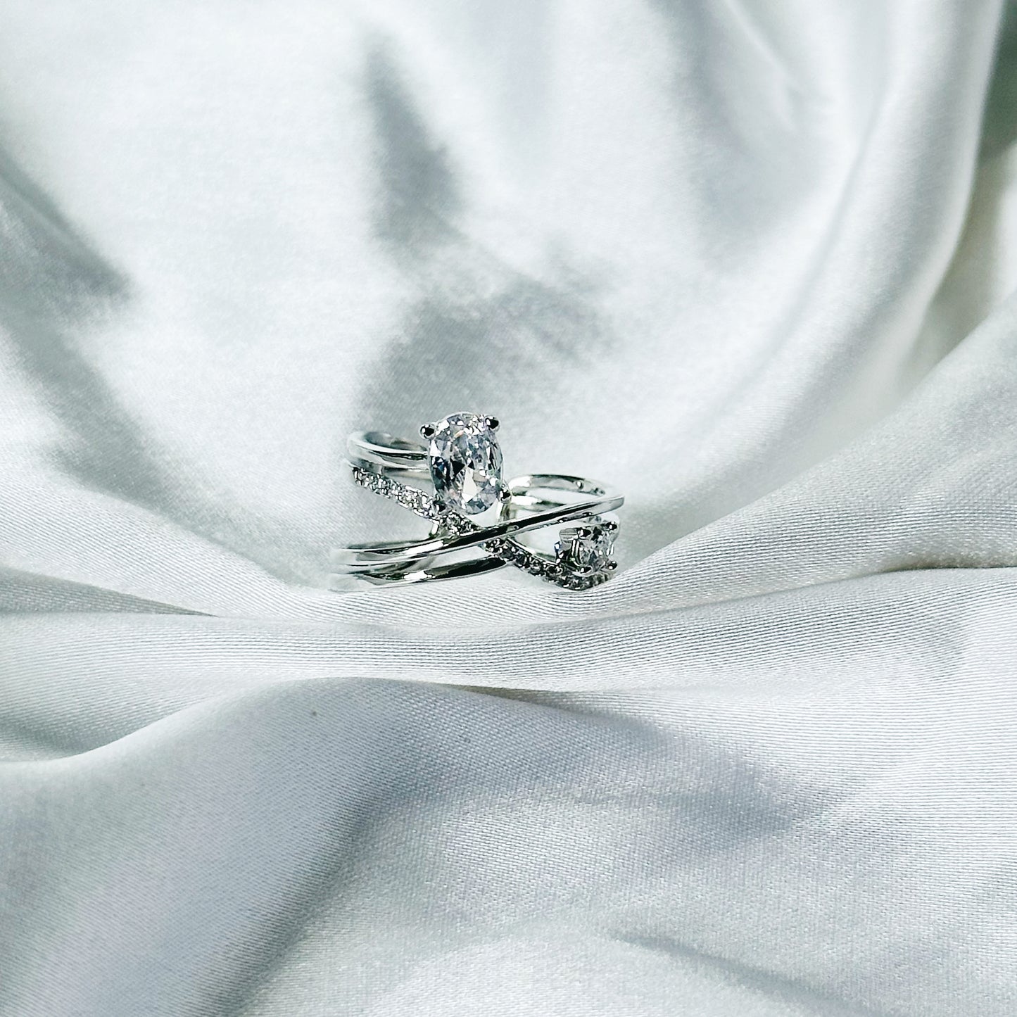 Solitaire Cubic Zirconia American Diamond Silver Plated Adjustable Ring