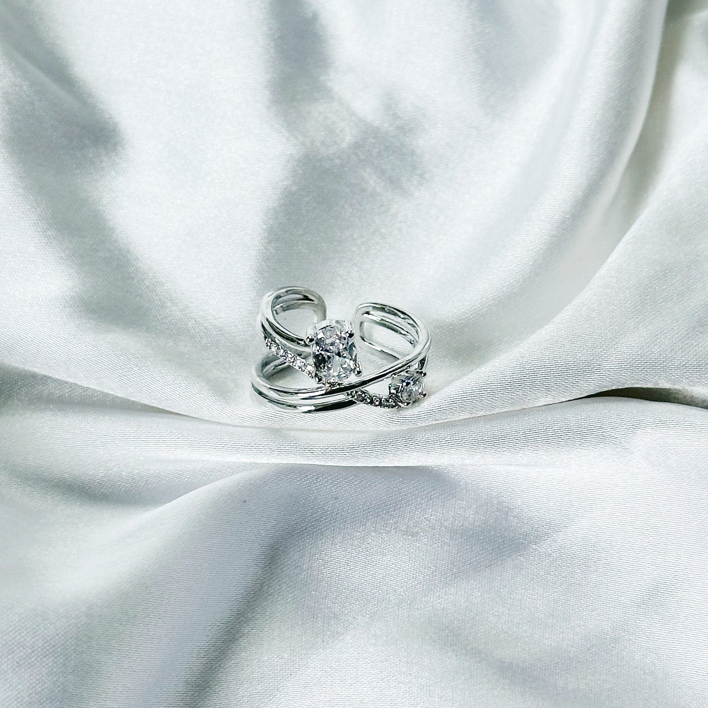 Solitaire Cubic Zirconia American Diamond Silver Plated Adjustable Ring