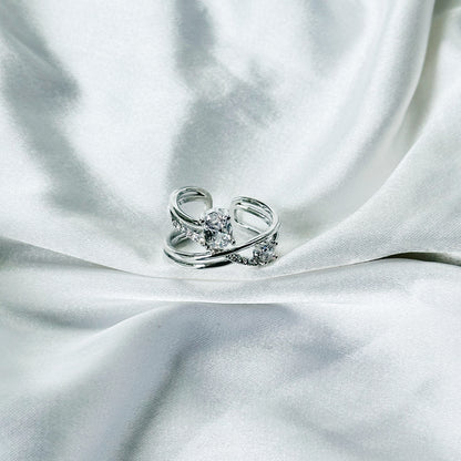 Solitaire Cubic Zirconia American Diamond Silver Plated Adjustable Ring