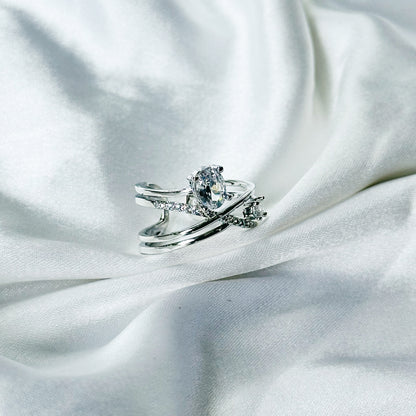 Solitaire Cubic Zirconia American Diamond Silver Plated Adjustable Ring