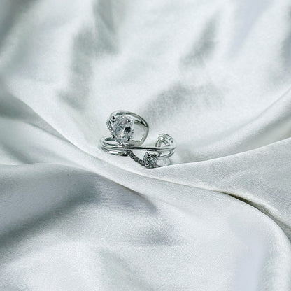 Solitaire Cubic Zirconia American Diamond Silver Plated Adjustable Ring