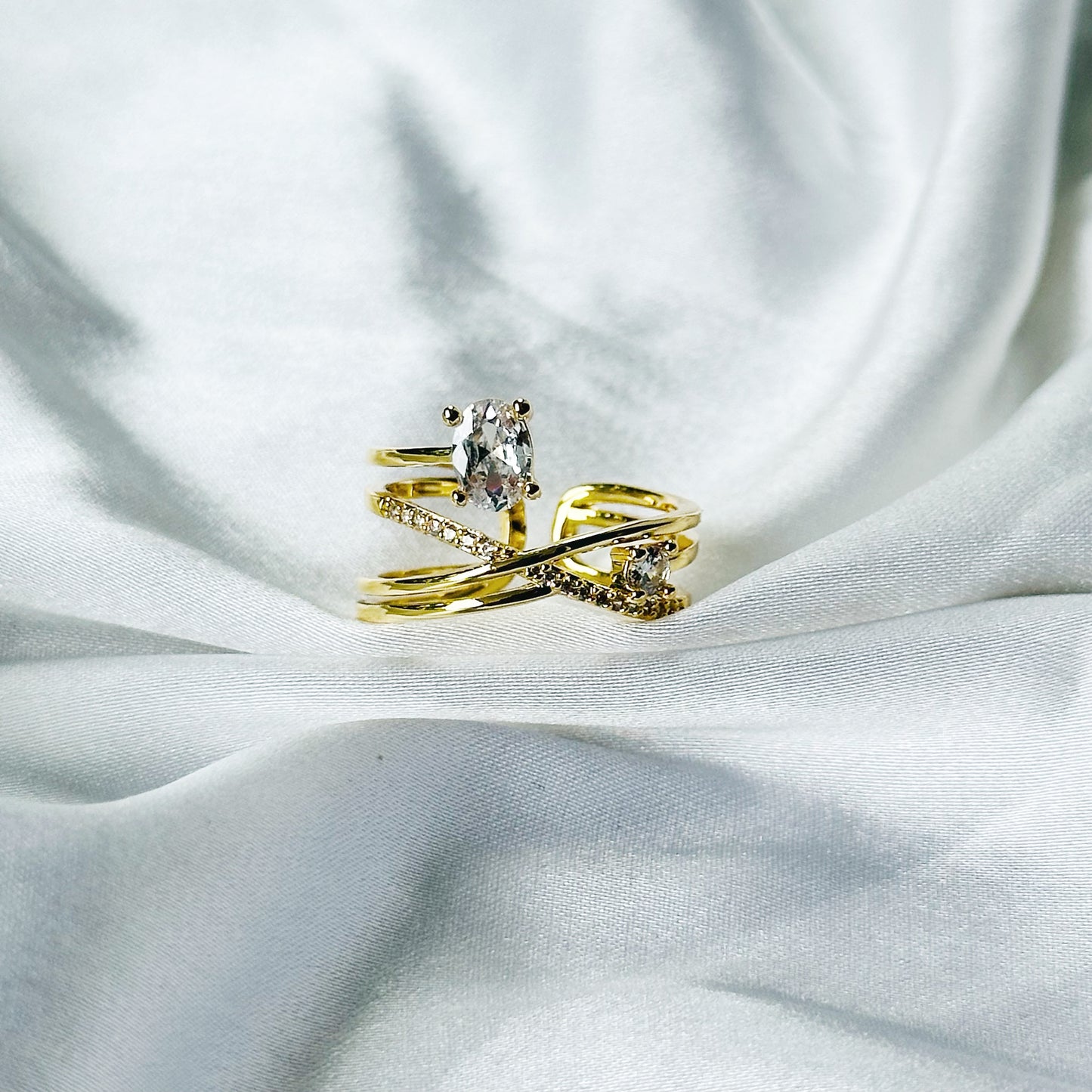 Solitaire Cubic Zirconia American Diamond Gold Plated Adjustable Ring