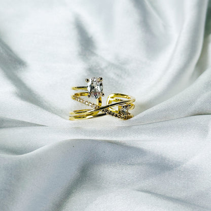 Solitaire Cubic Zirconia American Diamond Gold Plated Adjustable Ring