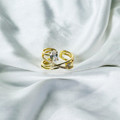 Solitaire Cubic Zirconia American Diamond Gold Plated Adjustable Ring