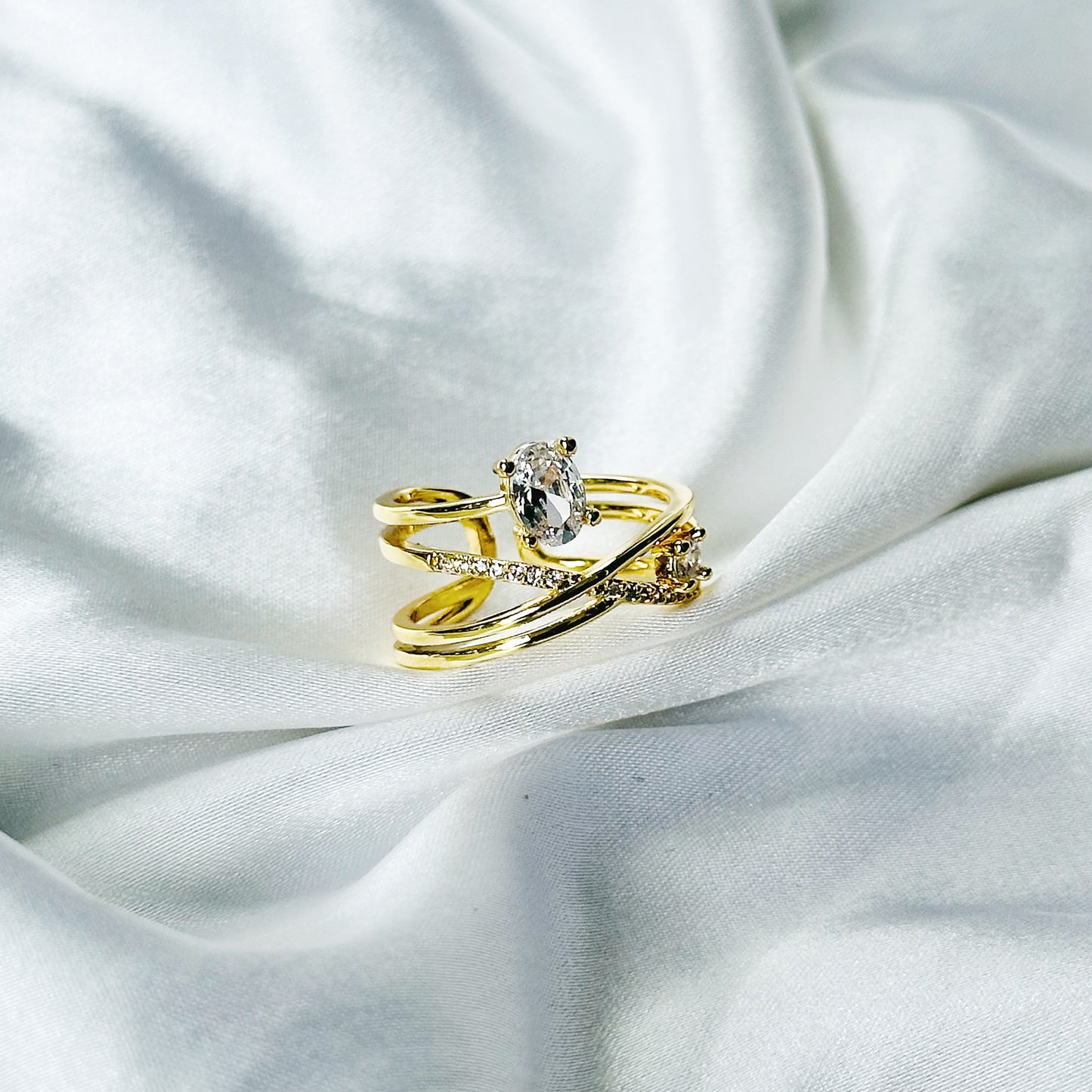 Solitaire Cubic Zirconia American Diamond Gold Plated Adjustable Ring