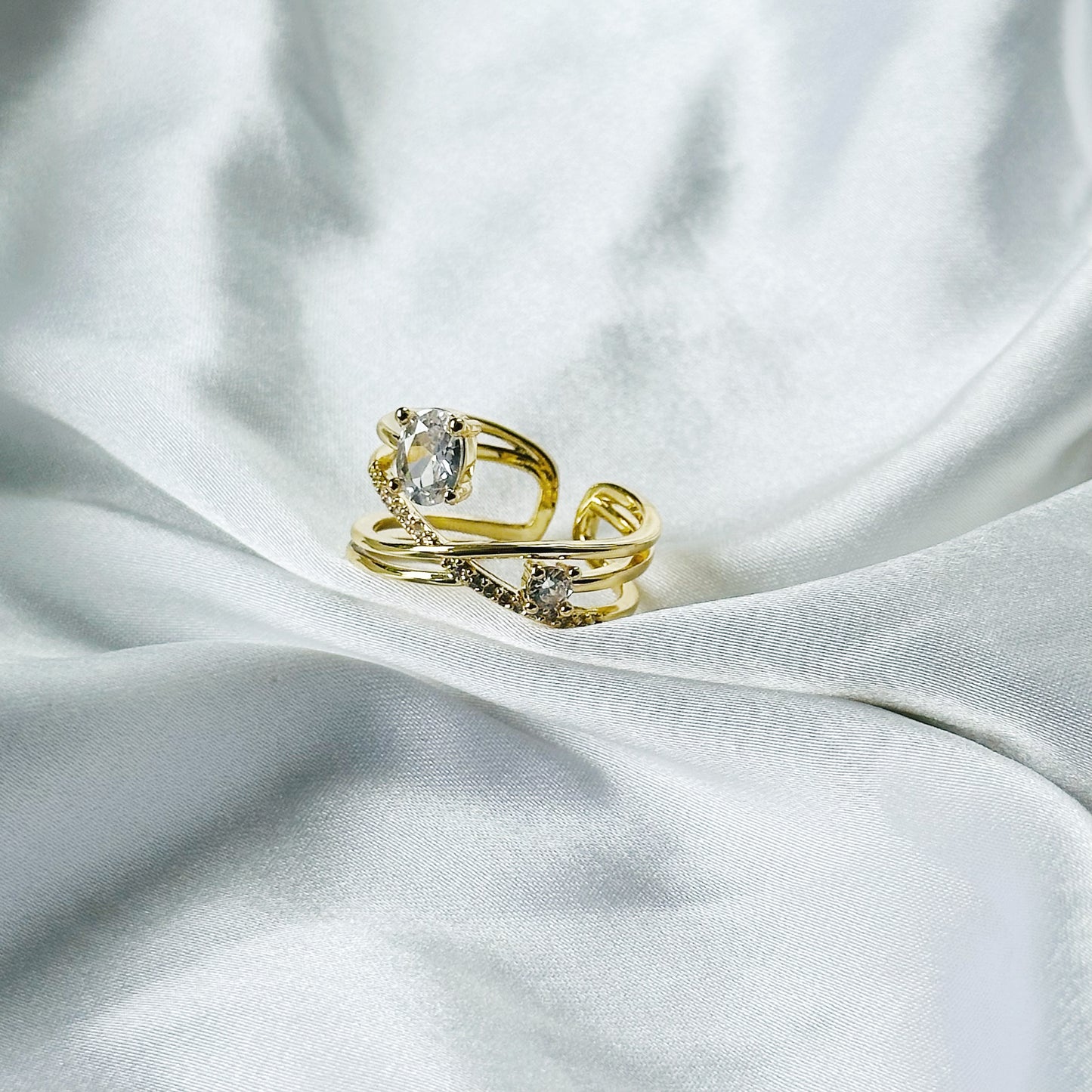 Solitaire Cubic Zirconia American Diamond Gold Plated Adjustable Ring