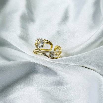 Solitaire Cubic Zirconia American Diamond Gold Plated Adjustable Ring