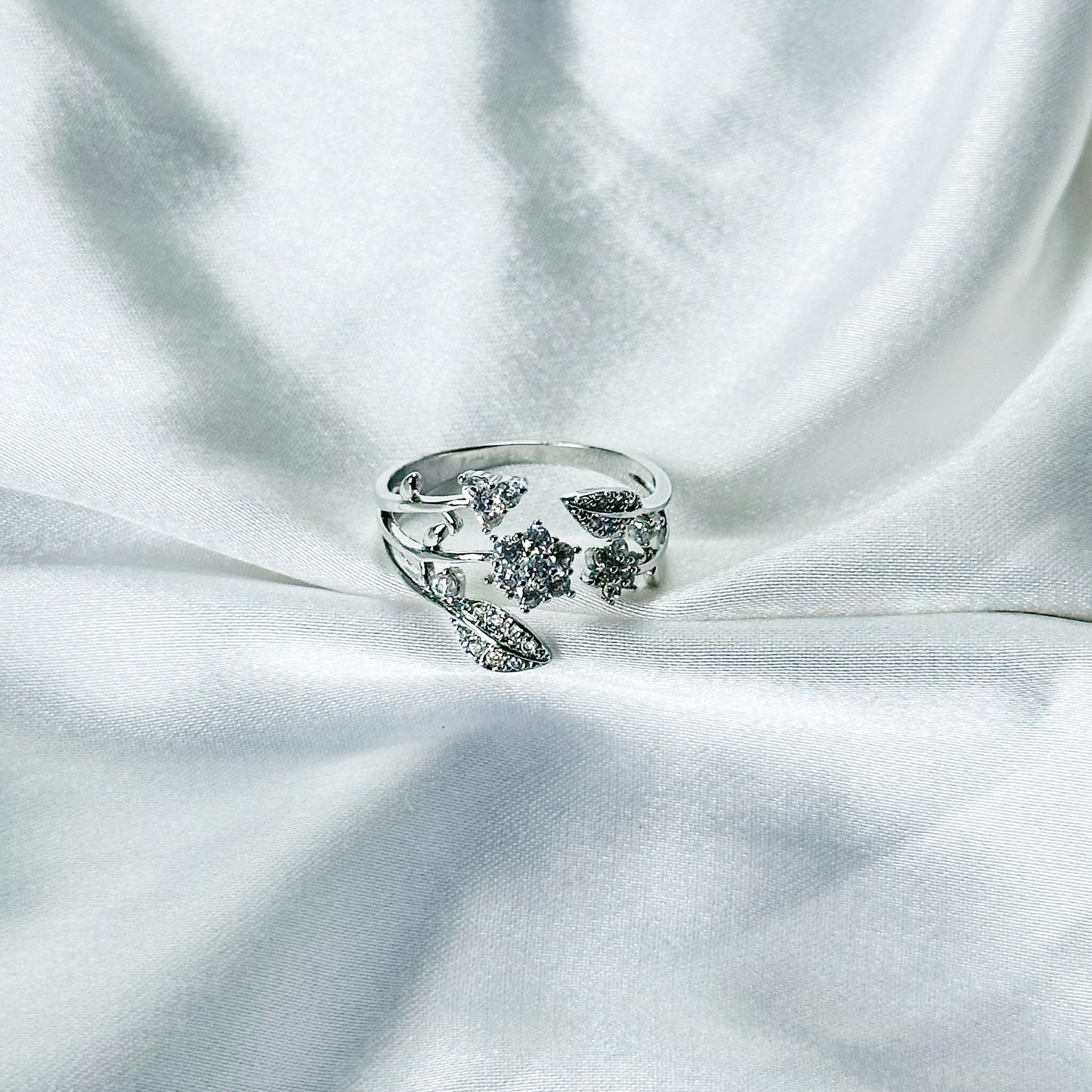 Solitaire Cubic Zirconia American Diamond Silver Plated Adjustable Ring