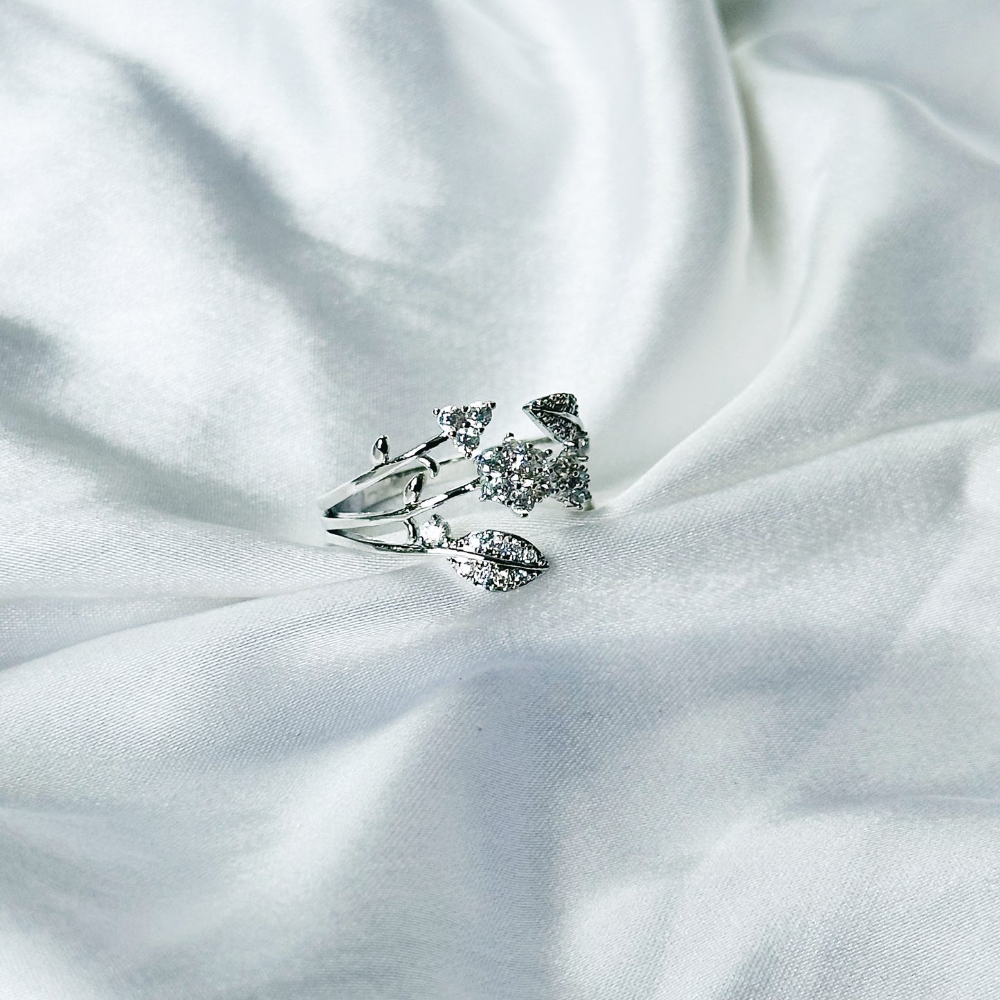 Solitaire Cubic Zirconia American Diamond Silver Plated Adjustable Ring