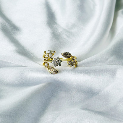 Solitaire Cubic Zirconia American Diamond Gold Plated Adjustable Ring