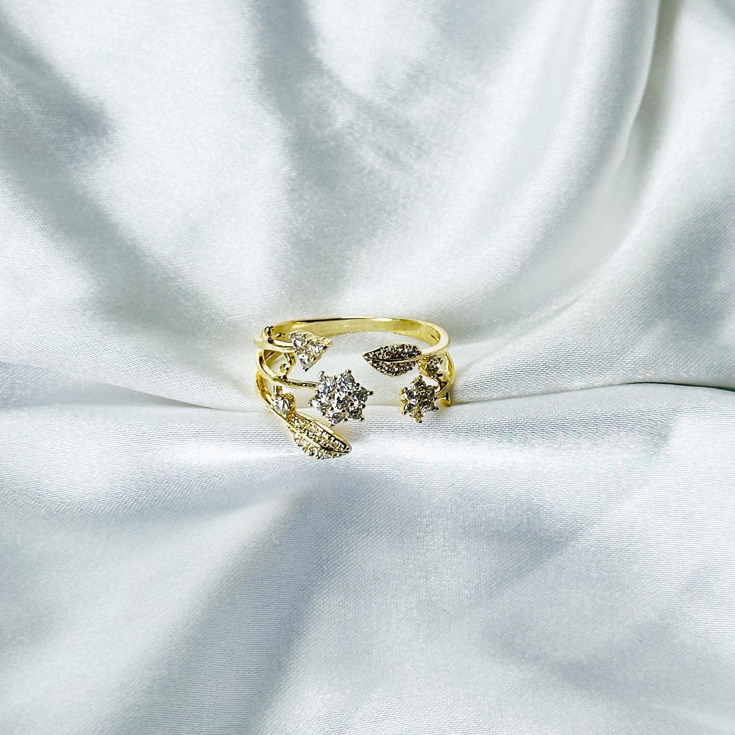Solitaire Cubic Zirconia American Diamond Gold Plated Adjustable Ring