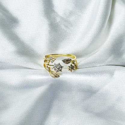 Solitaire Cubic Zirconia American Diamond Gold Plated Adjustable Ring