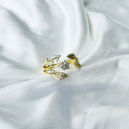 Solitaire Cubic Zirconia American Diamond Gold Plated Adjustable Ring